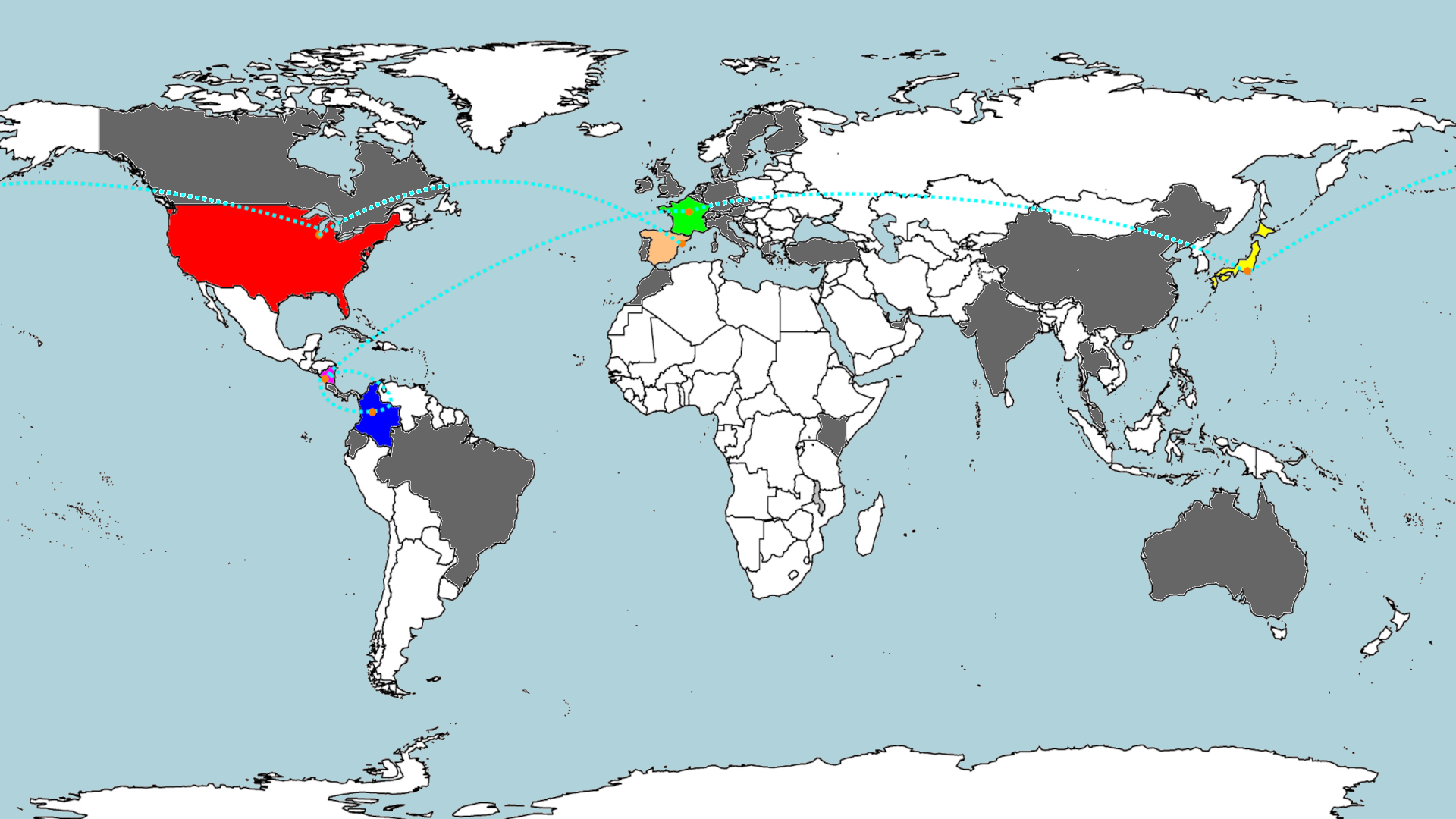 World map showing countries Leo has visited
